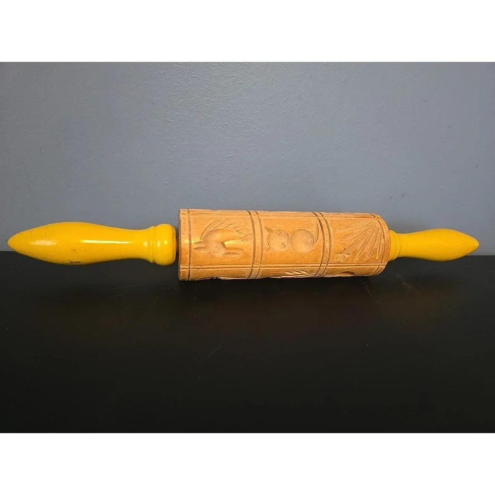 Vintage Wood Springerle Rolling Pin‎ Shortbread Cookie Wood Mold